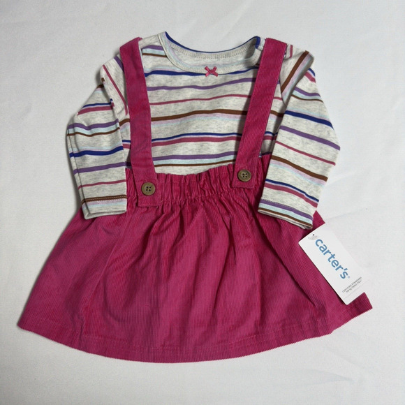 Carter's 2 piece Striped Tee & Corduroy Jumper Set Baby Girl Size 9 Months - Picture 1 of 6
